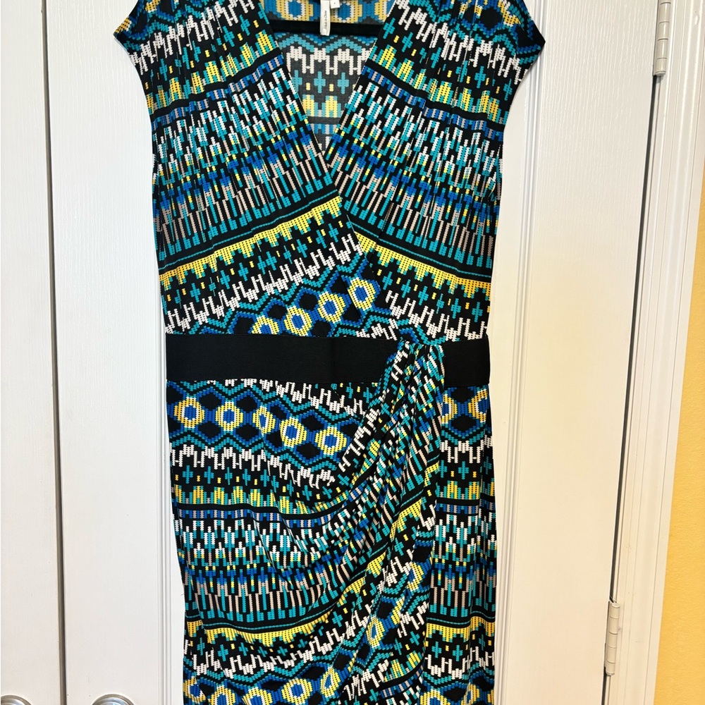 Max & Cleo “Rachel” Patterned Midi Dress in Peacock, Large